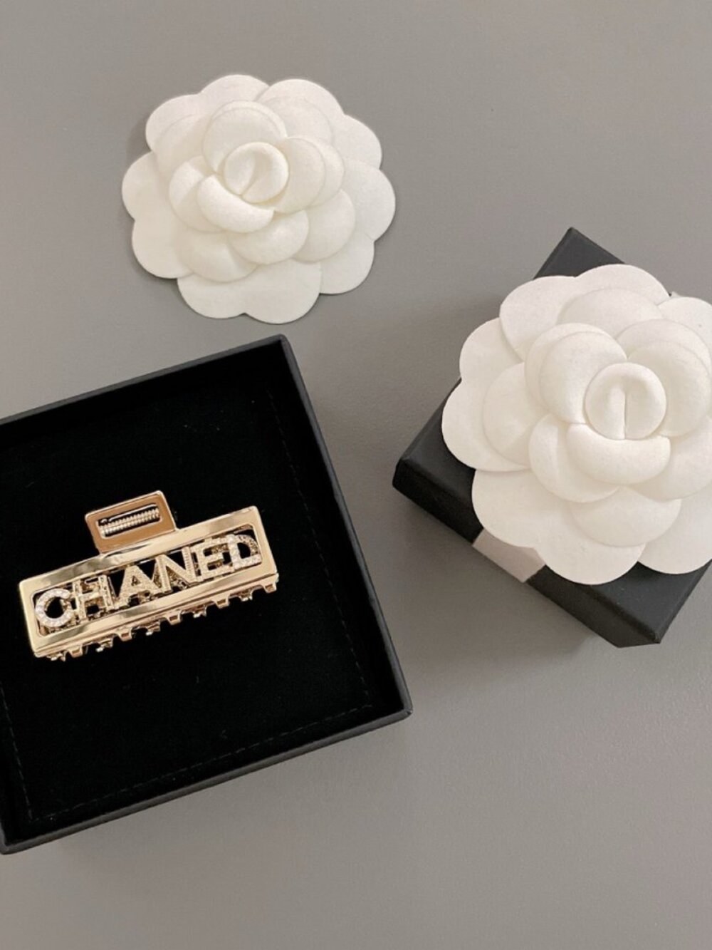 Chanel Gold-Tone Crystal CHANEL Logo Hair Claw Clip